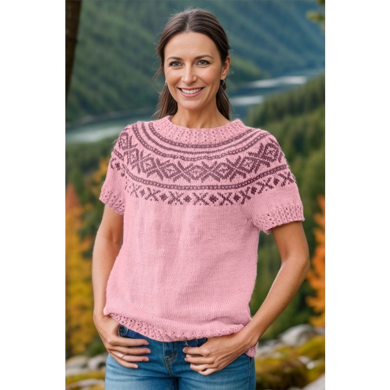 Lys rosa Lysøen sommertopp med dus rose mønster - DLG 23-012-5323&5385