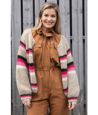 Dandelion jakke med ragland og striper - Belfilato 130-Beige