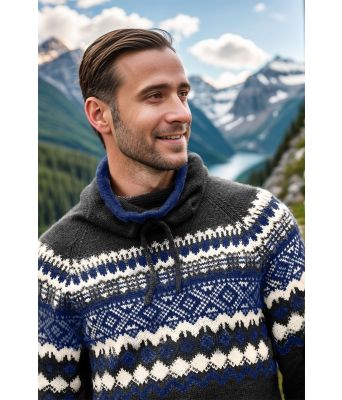 Koksfarget Carl genser med blått mønster - DLG 143-SU342734063400