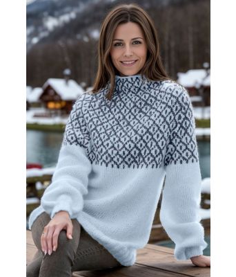 Lyseblå Glød genser med jeansblått mønster - Viking 2022-3-320&327