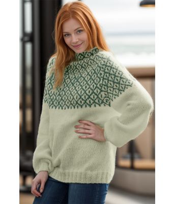 Mosegrønn Glød genser med jadegrønt mønster - Viking 2022-3-334&336