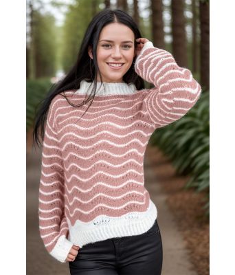 Lys gammelrosa Seaside sweater - Strikkia 2024-069-374