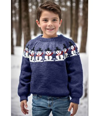 Denimblå Snømann genser - Strikkia 2024-27-576