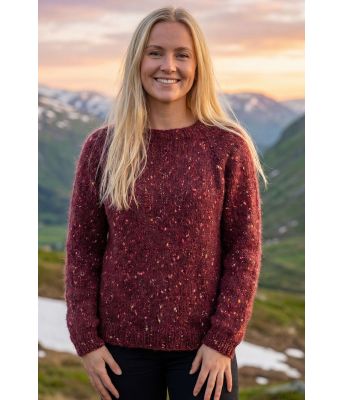 Burgunder blomsterbrisgenser med lang erm - Strikkia 2025-025-518