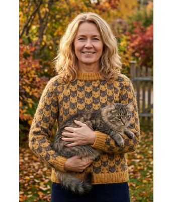 Kattefjesgenseren i okergul og brun - Strikkia 2026-007AB-345308