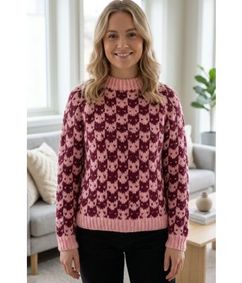 Rosa Kattefjes genser - Strikkia 2026-007AB-361362