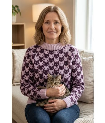 Kattefjesgenseren i lilla farger - Strikkia 2026-007AB-367369