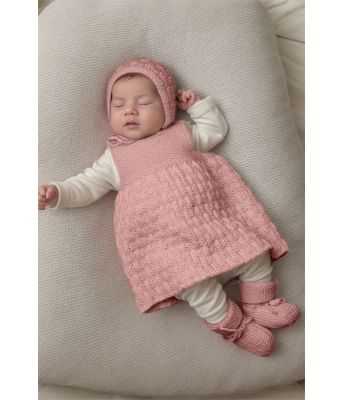 Pudder April Strikkekjole til baby med lue og sokker - Viking 2028-6-362