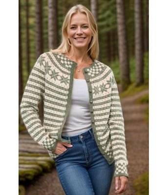 Mosegrønn Fanakofte med rundfelling - Viking 2207-1-532500