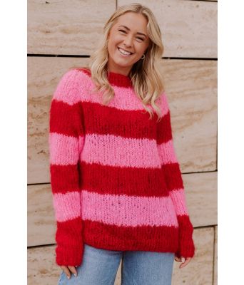 Stripete Acne-genser i rød og neonrosa - Belfilato 23-001-4795147957C