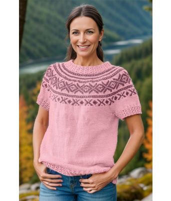 Lys rosa Lysøen sommertopp med dus rose mønster - DLG 23-012-5323&5385