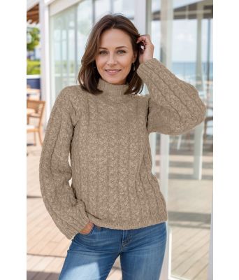 Fredrikkes flettegenser i melert-beige - DLG 23-052-3485