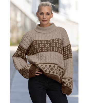 Beige Jinny genser med brunt mønster - Viking 2331-03-507508