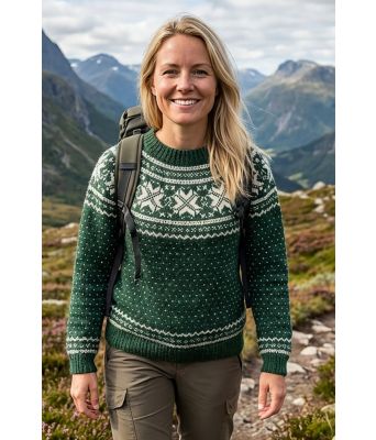 Armygrønn Tydalsgenser med hvitt mønster - DLG 24-001SU-34893402