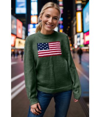 Armygrønn Flagg genser med amerikansk flagg - DLG 24-006-SU3489