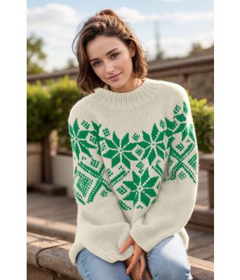 Natur Luna genser med eplegrønt mønster - Viking 2416-302-337