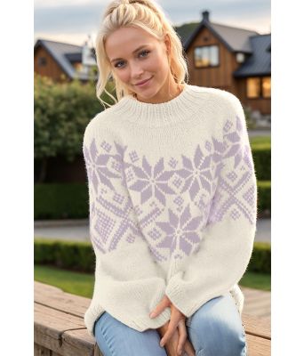 Natur Luna genser med lyselilla mønster - Viking 2416-302-367