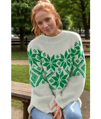 Støvet lys grønn Luna genser med eplegrønt mønster - Viking 2416-330-337