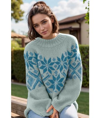 Lys petrol Luna genser med lys turkist mønster - Viking 2416-331-328