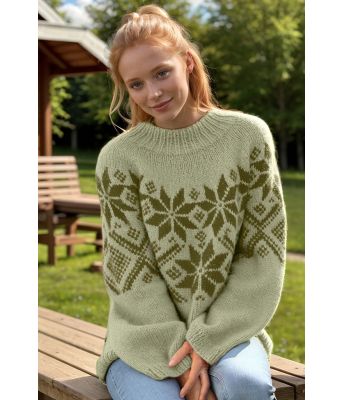 Mosegrønn Luna genser med grønt mønster - Viking 2416-334-335
