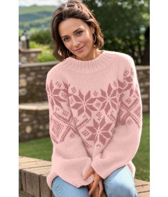 Aprikos Luna genser med lys gammelrosa mønster - Viking 2416-359-374
