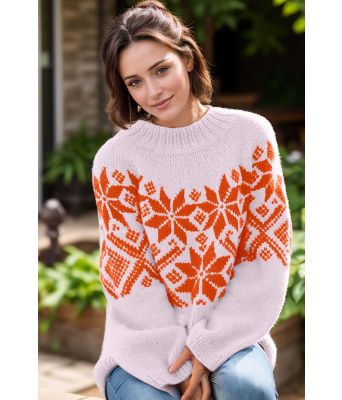 Lys lilla Luna genser med sterk oransje mønster - Viking 2416-367-371