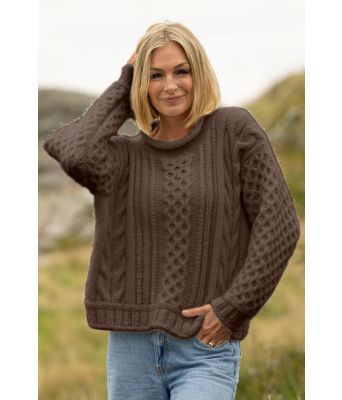 Brun Jærbu genser med lettemønster - Viking 2519-2-308