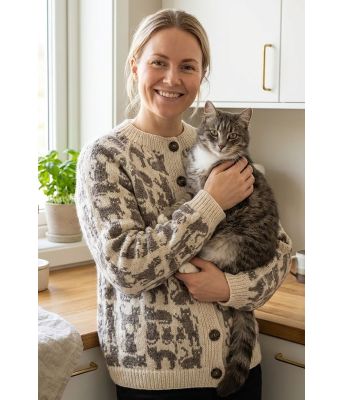 Naturhvit crazy cat woman cardigan - DLG 26-002U-602607