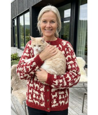 Rød Crazy cat woman cardigan med hvitt mønster - DLG 26-002U-650600