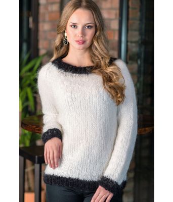 Hvit Thea genser med svarte kanter/border - DG 295-03A