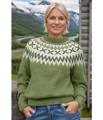 Vårgrønn rallar genser med mørkegrønt mønster - DLG 141-SU34623489