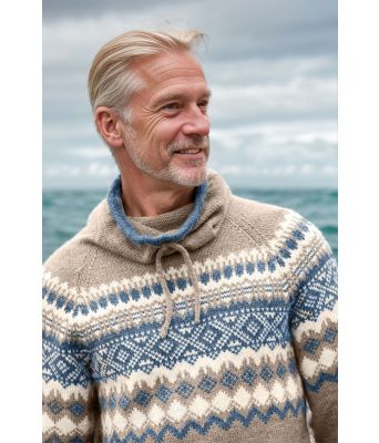 Beige Carl genser med denimblått mønster - DLG 143-SU348534403400