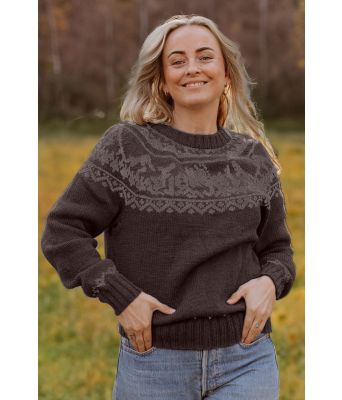 Mørkebrun Fjellgeitgenser med brunmelert mønster - DLG 22-005-S810