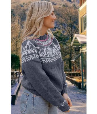 Jeansblå Fjellgeitgenser med rosa mønster - DLG 22-005S