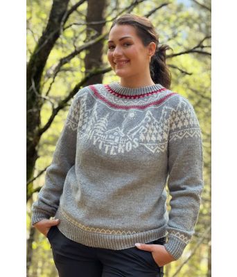 Grå hyttekosgenser med hvitt/rødt mønster - DLG 22 009-513B