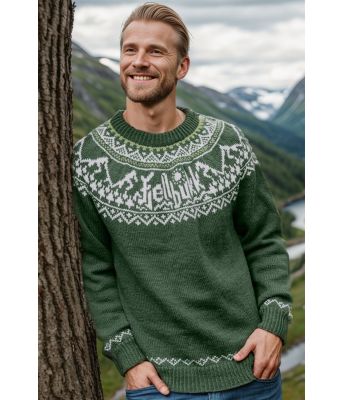 Mørkt grønn Fjellbukkgenser med lysegrønt mønster - DLG 22-010-SU34893462