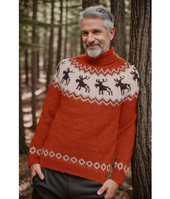 Rustfarget strikkegenser med elg mønster - DLG 23-002-953913