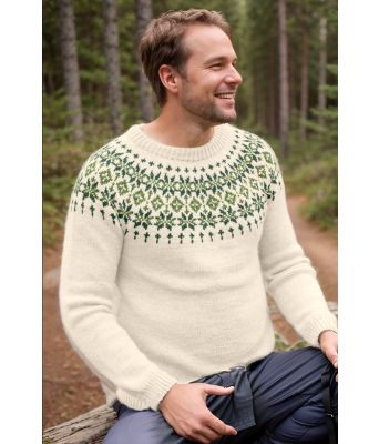 Naturhvit Rein-genser med grønt mønster (rundfelling) - DLG 234-SU340034893462