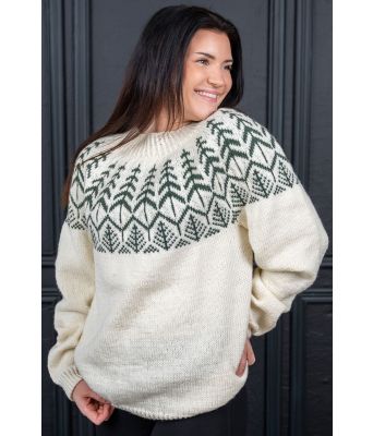 Naturhvit Skogsgenser med grønne trær - DLG 24-008-34003489