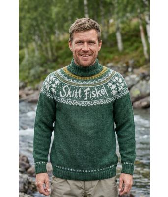 Grønn Skitt fiske genser med okergult i mønsteret - DLG-25-035U-633645