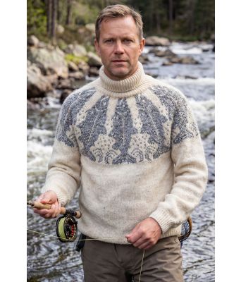 Naturhvit Laksefiskergenser med grått mønster - DLG 25-037AS-502513