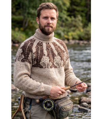 Beige Laksefiskergenser med brunt mønster - DLG 25-037AS-507508