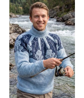 Blå Laksefiskergenser med marineblått mønster - DLG 25-037AS-522526