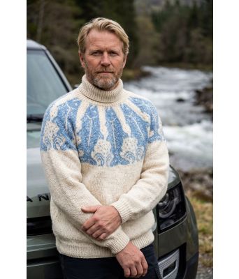 Naturhvit Laksefiskergenser med isblått mønster - DLG 25-037DSAS-806817