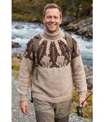 Beige Laksefiskergenser med brunt mønster - DLG 25-037SU-34853488