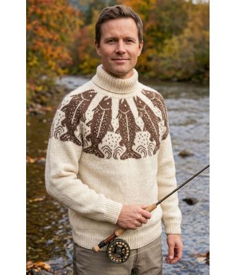 Naturhvit Laksefiskergenser med brunt mønster - DLG 25-037U-602608