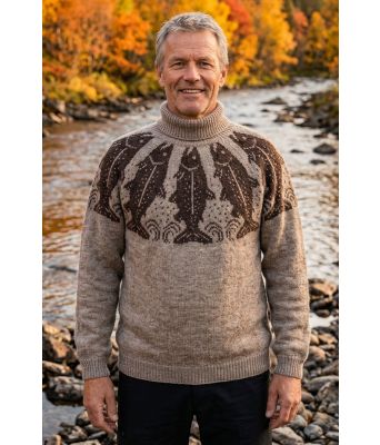 Beige laksefisker genser med brunt mønster - DLG 25-037U-607608