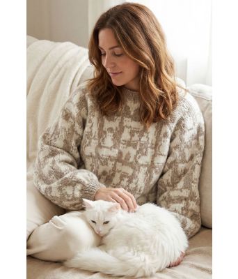 Beige crazy cat woman genser- DLG 25-038SR-507500