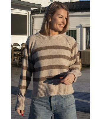 Beige Alexa raglangenser med brune striper - DSA 125-11