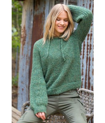 Grønn Carin strikkegenser med hette - DSA 80-02 